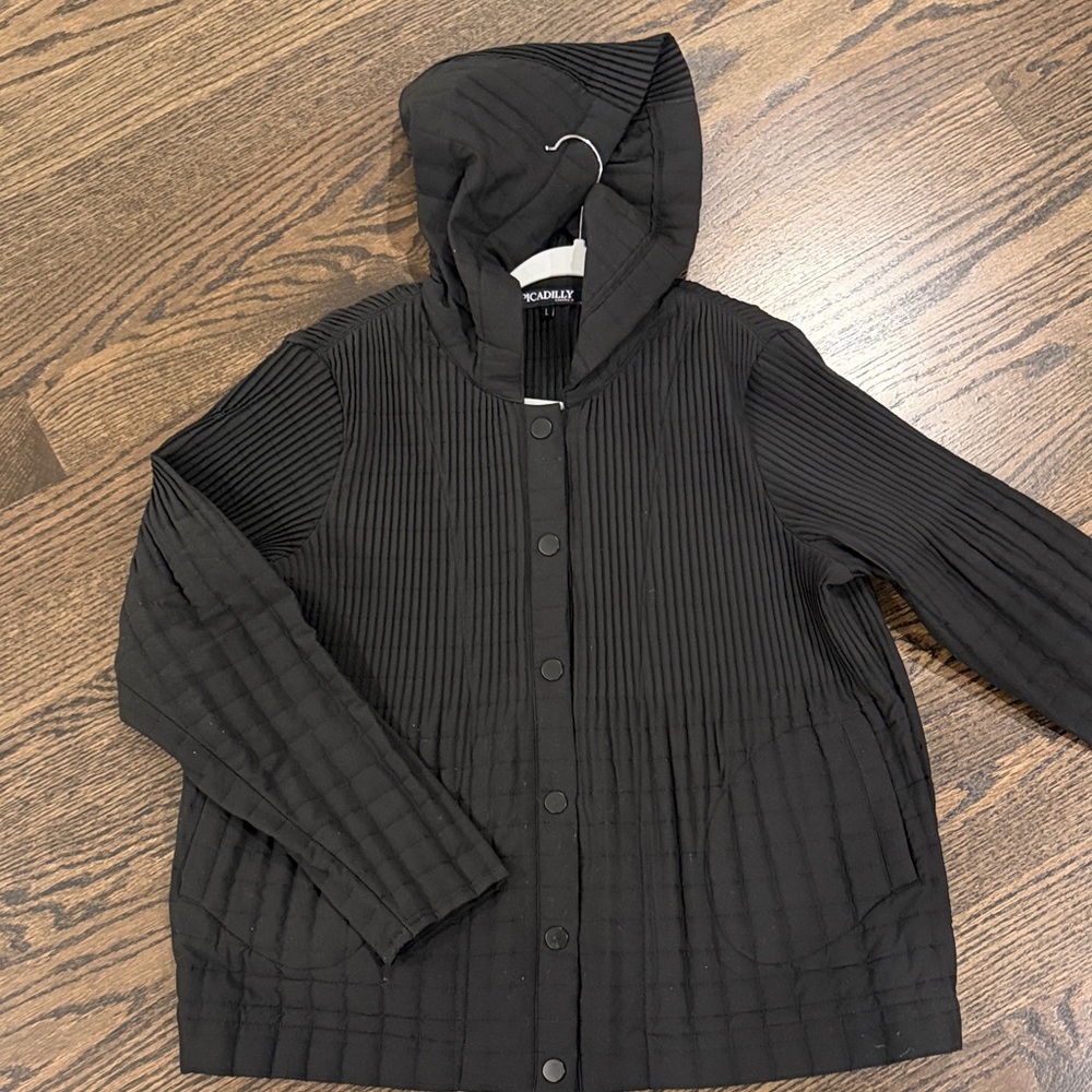 Chic Black Hooded Jacket by Piccadilly